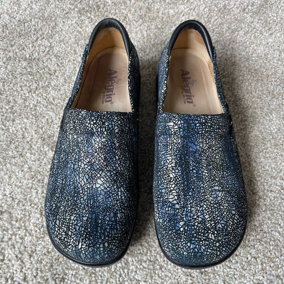 Allegria Keli Pro Crackle Pop Leather Mule Clogs 39/ 9 Blue Silver Comfort Shoes - Picture 5 of 11